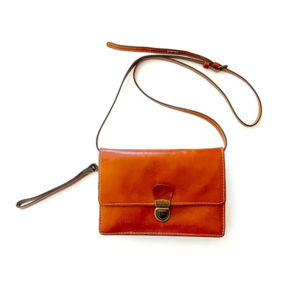 Patricia Nash Lanza Crossbody Brown Accordion Pocket Organizer Leather Bag Purse